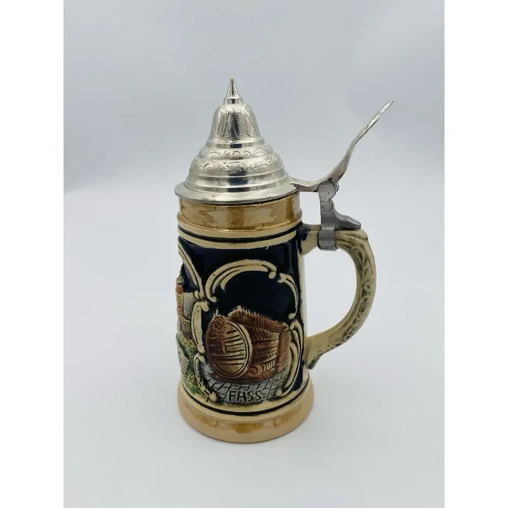 German Heidelberg Lidded Beer Stein Decorative Collectible Perkeo Scene
